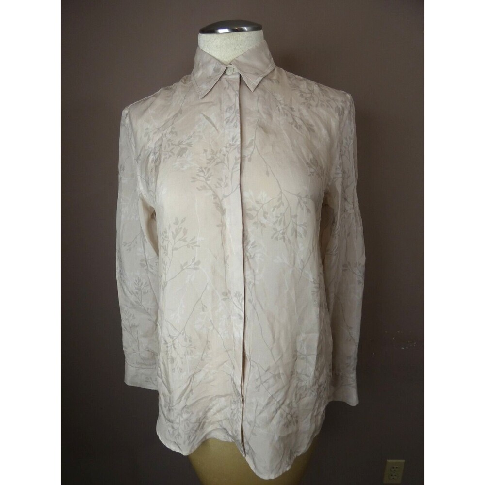AG Adriano Goldschmied Women's XS Shiela Button Up Top Cupro Shadow Floral Beige